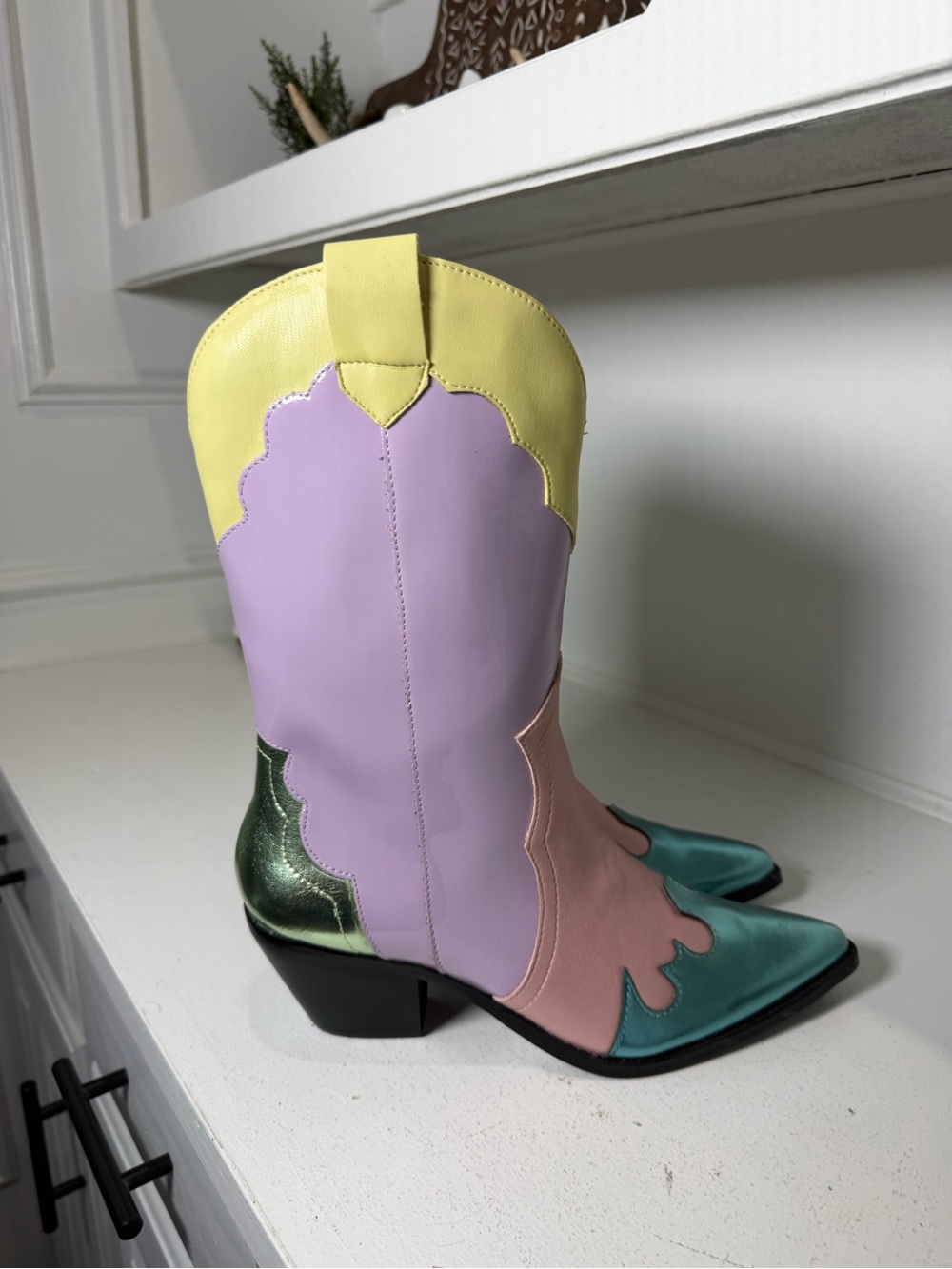 Daisy Street Cowboy Boots Women 6 Pastel Colorblock Western Festival Barbiecore - Picture 4 of 8
